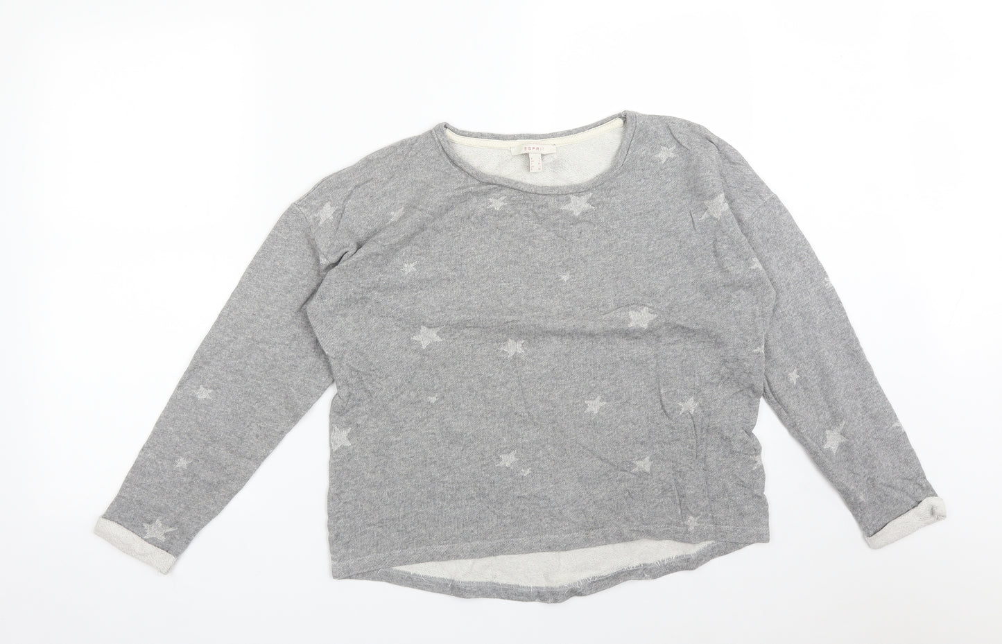 Esprit Womens Grey  Cotton Pullover Sweatshirt Size L   - STARS