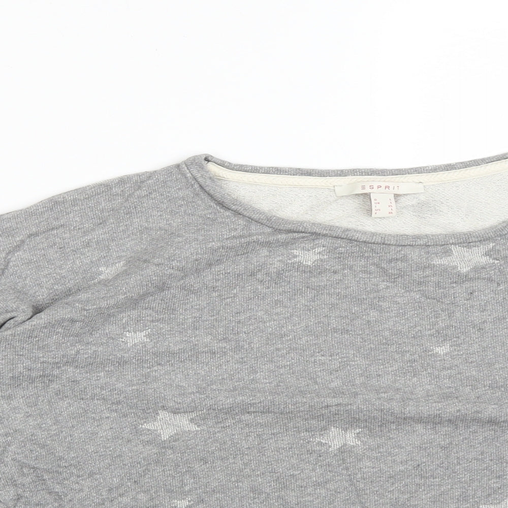 Esprit Womens Grey  Cotton Pullover Sweatshirt Size L   - STARS