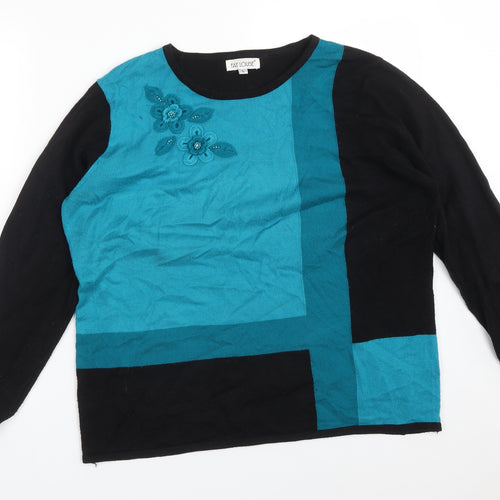 FAY LOUISE Womens Multicoloured Colourblock Acrylic Basic T-Shirt Size L Crew Neck