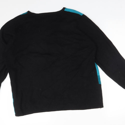 FAY LOUISE Womens Multicoloured Colourblock Acrylic Basic T-Shirt Size L Crew Neck