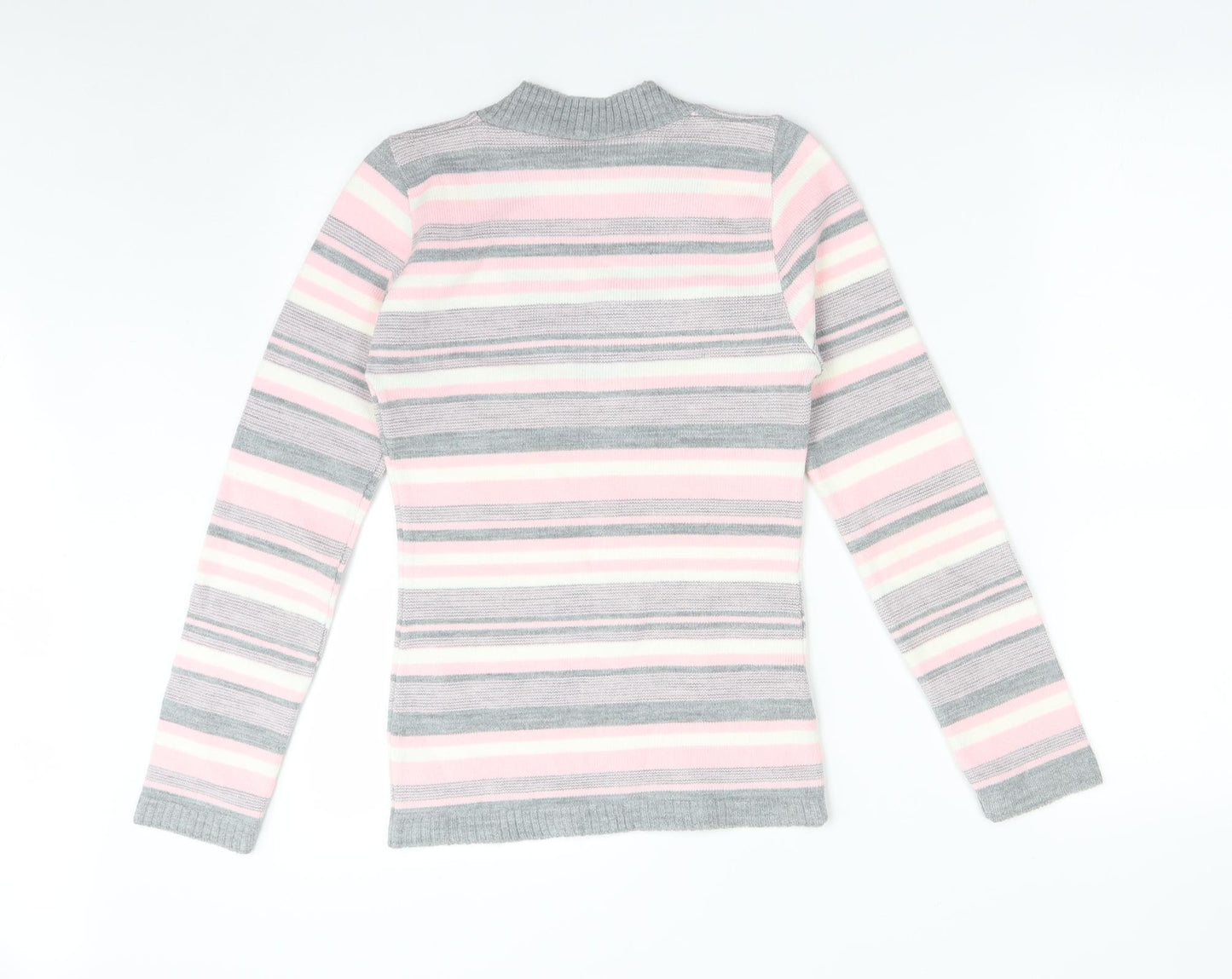 Logo Womens Multicoloured Striped Acrylic Basic T-Shirt Size L V-Neck