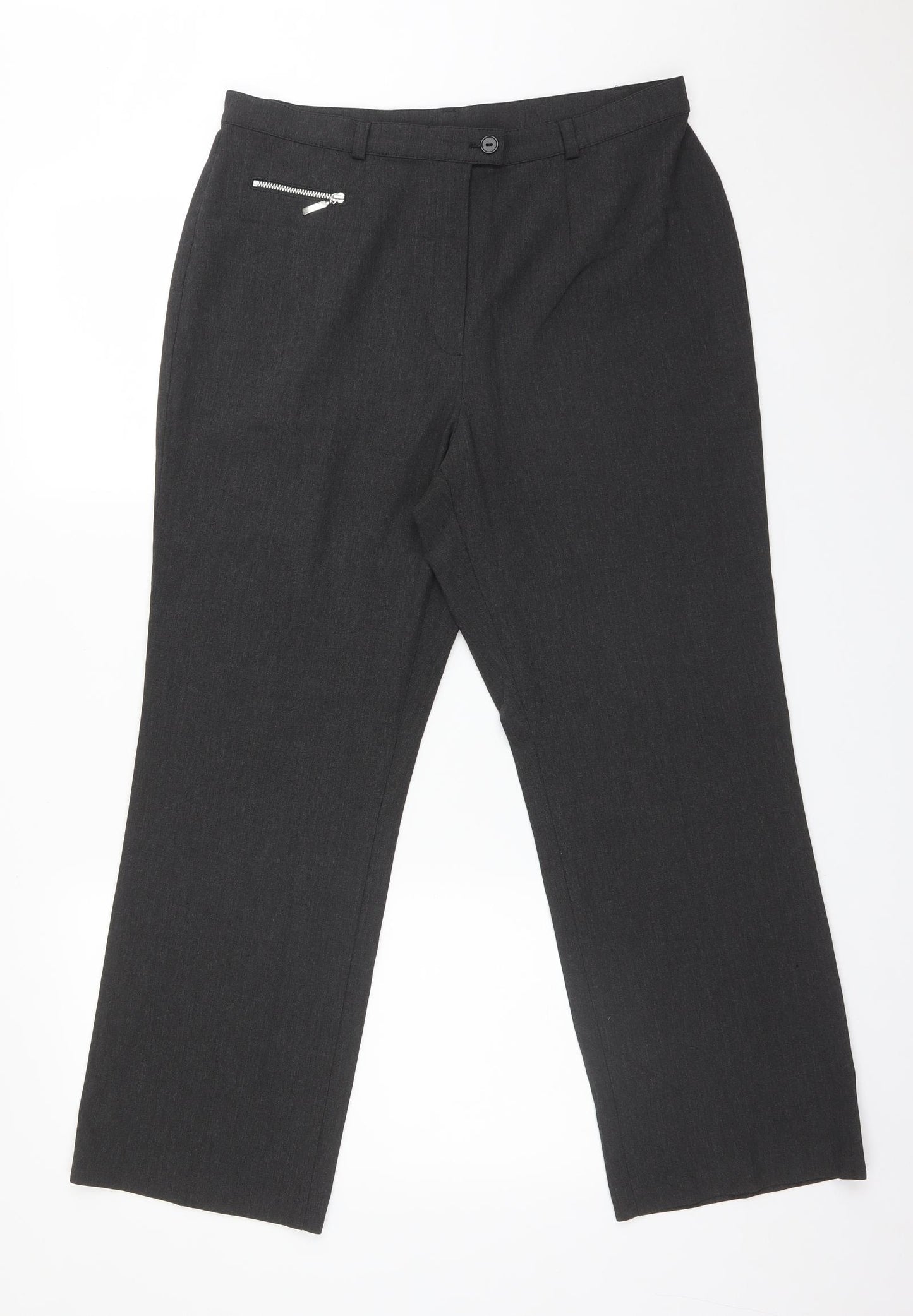 M&S Womens Grey  Polyester Dress Pants Trousers Size 14 L26 in Regular