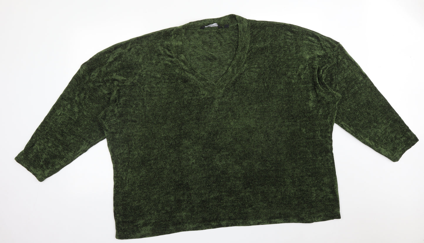CAPSULE Womens Green  Polyester Basic T-Shirt Size 34 V-Neck