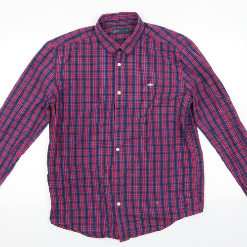 Easy Mens Red Check Cotton  Button-Up Size M Collared  - Red Blue Check