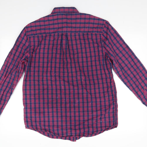 Easy Mens Red Check Cotton  Button-Up Size M Collared  - Red Blue Check