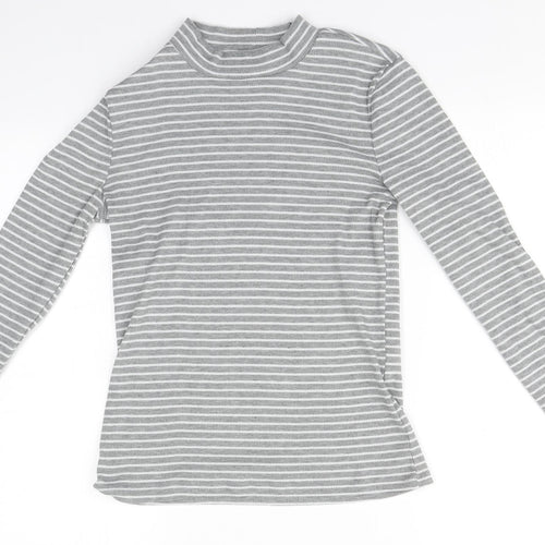 Pieces Mens Grey Round Neck Striped Polyester Pullover Jumper Size M