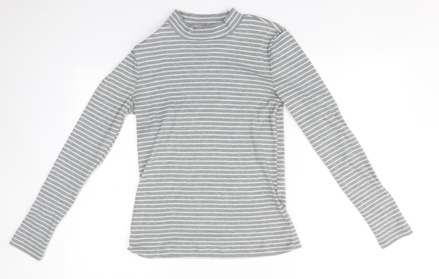 Pieces Mens Grey Round Neck Striped Polyester Pullover Jumper Size M