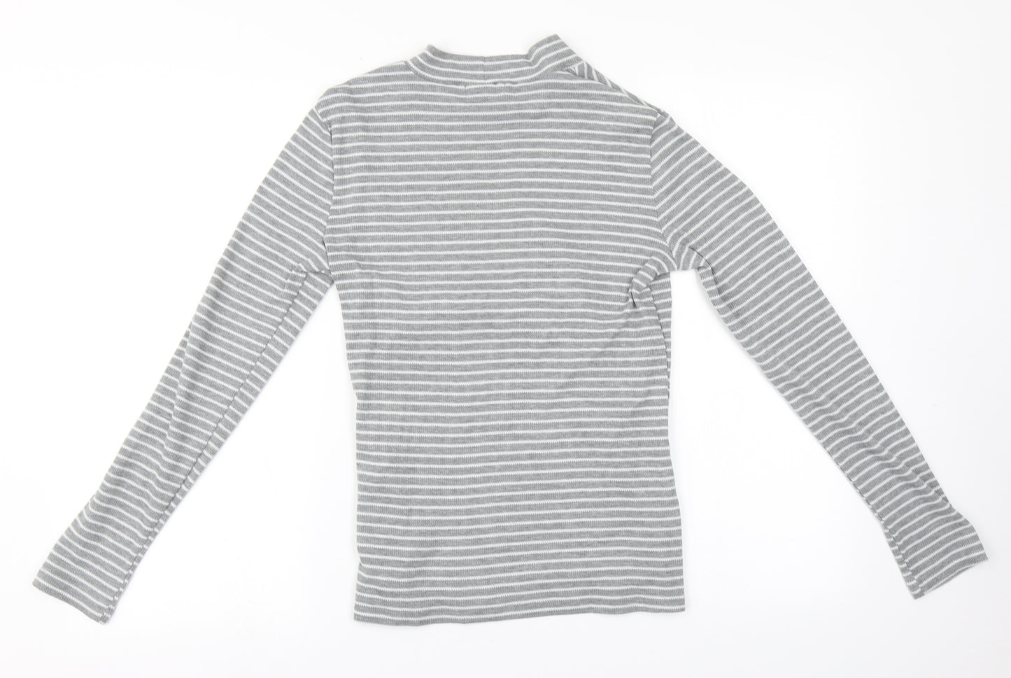 Pieces Mens Grey Round Neck Striped Polyester Pullover Jumper Size M