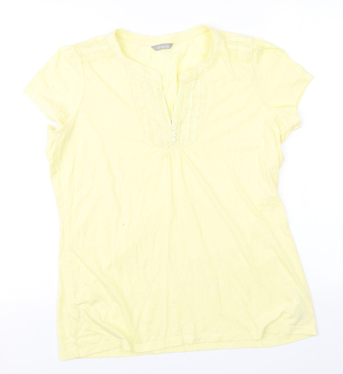 Marks and Spencer Womens Yellow  Polyester Basic T-Shirt Size 14 Round Neck