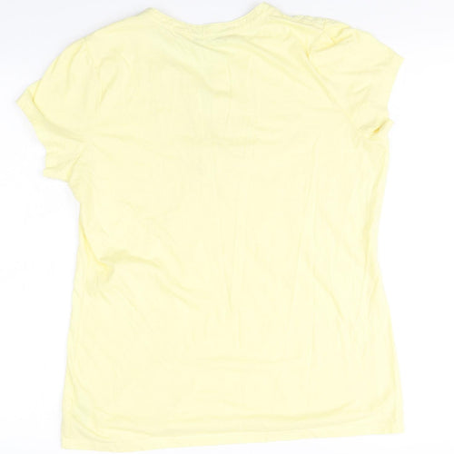 Marks and Spencer Womens Yellow  Polyester Basic T-Shirt Size 14 Round Neck