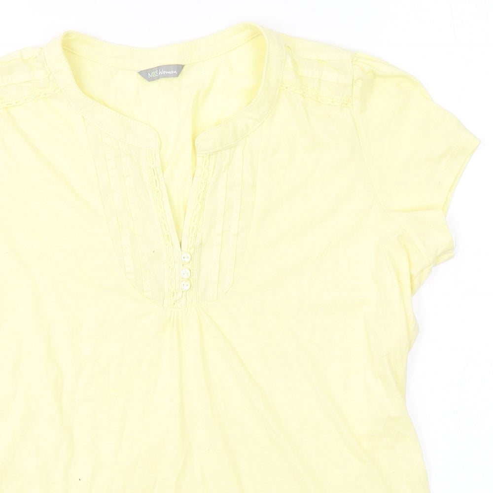 Marks and Spencer Womens Yellow  Polyester Basic T-Shirt Size 14 Round Neck