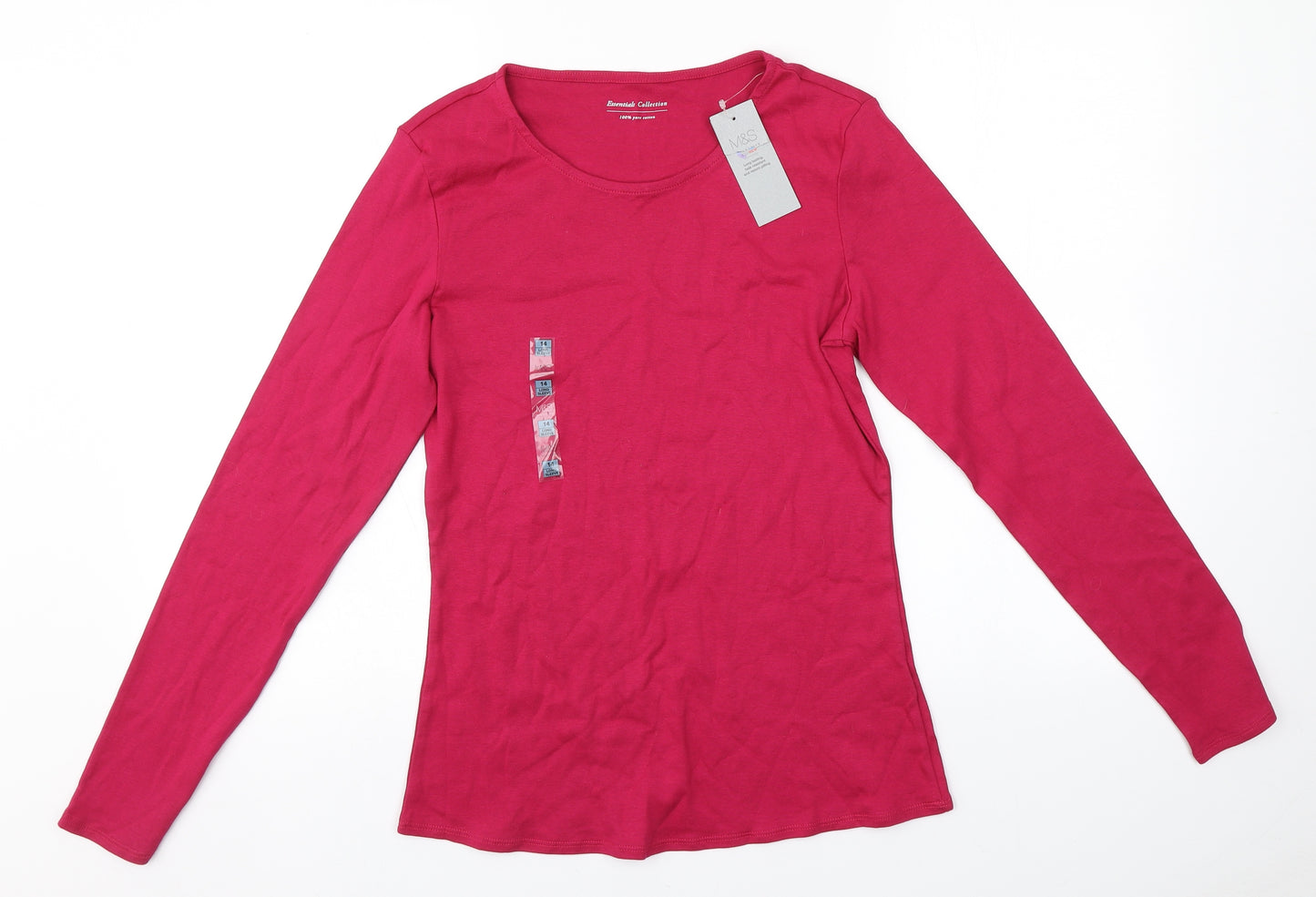 Marks and Spencer Womens Pink  Cotton Basic T-Shirt Size 14 Round Neck