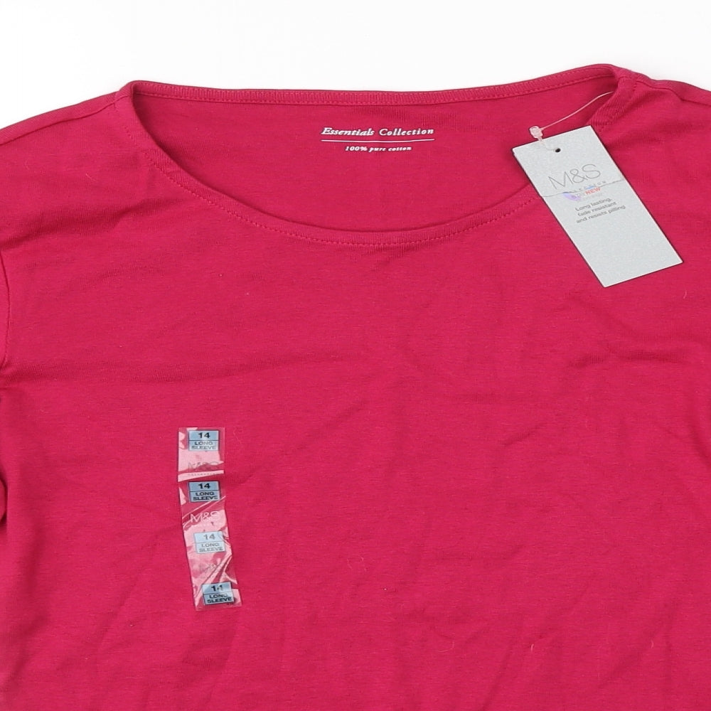 Marks and Spencer Womens Pink  Cotton Basic T-Shirt Size 14 Round Neck