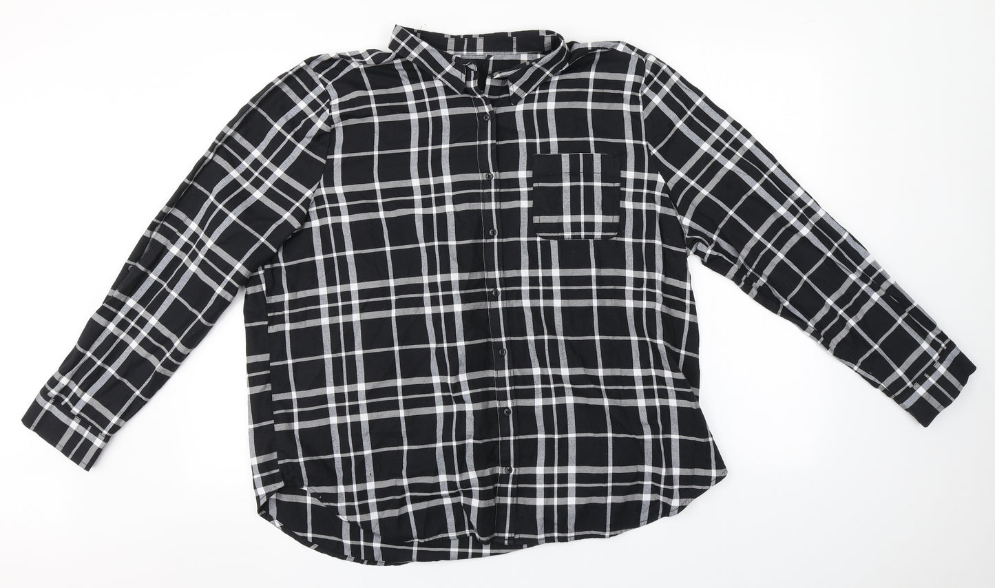 George Womens Black Plaid Cotton Basic Button-Up Size 20 Collared
