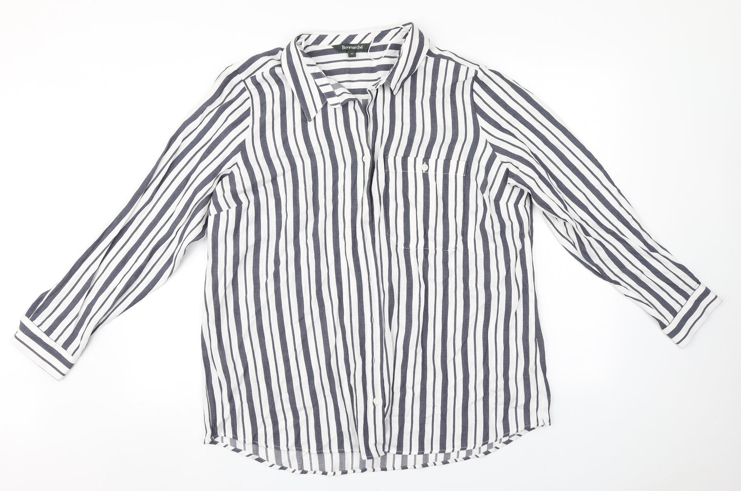 Bonmarché Womens White Striped Cotton Basic Button-Up Size 20 Collared