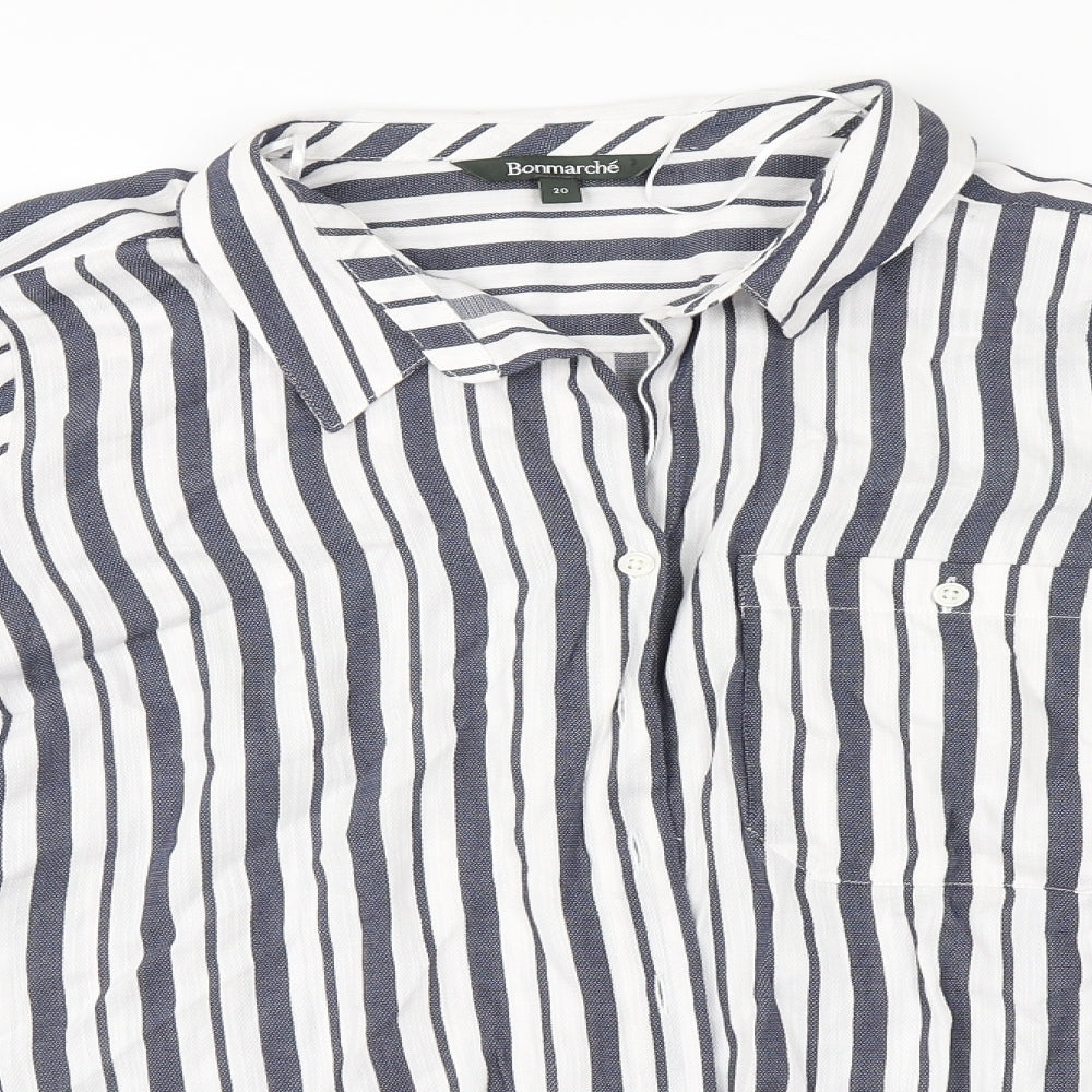 Bonmarché Womens White Striped Cotton Basic Button-Up Size 20 Collared