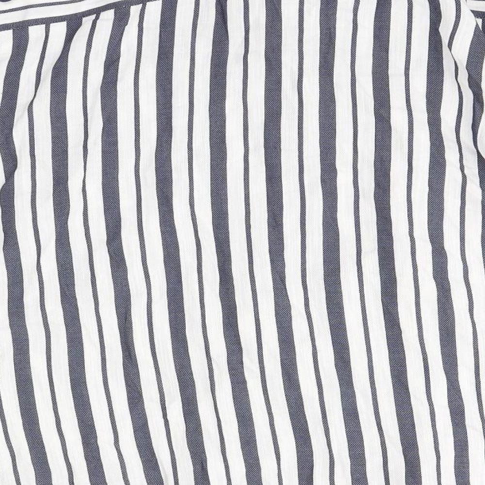 Bonmarché Womens White Striped Cotton Basic Button-Up Size 20 Collared