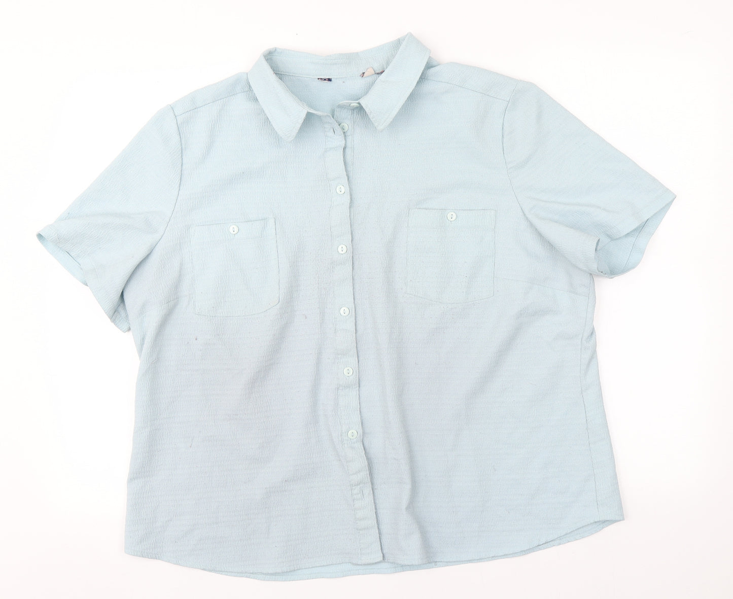 Preworn Womens Blue  Polyester Basic Button-Up  Collared