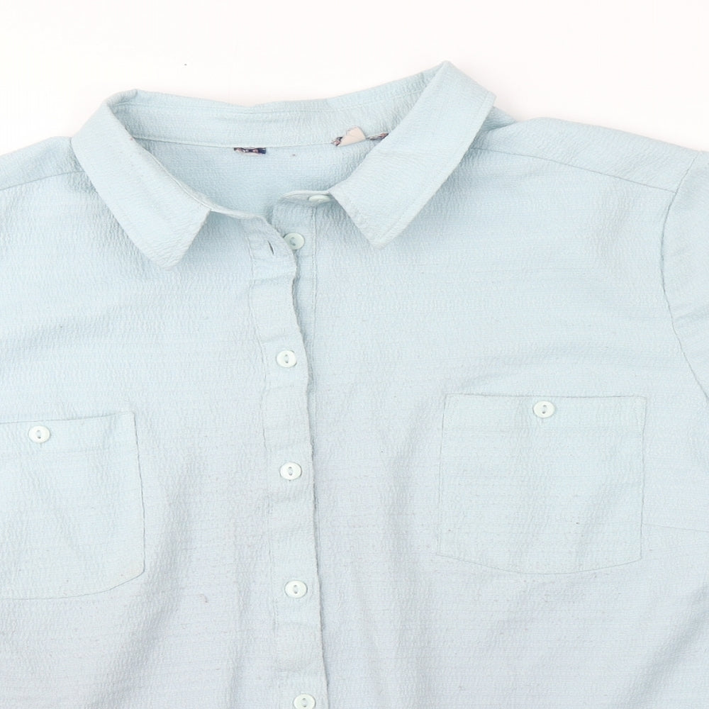 Preworn Womens Blue  Polyester Basic Button-Up  Collared