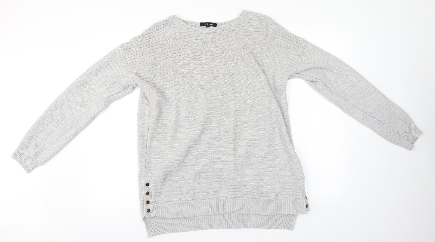 Peacocks Womens Grey Round Neck  Acrylic Pullover Jumper Size L