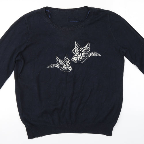 F&F Womens Blue Round Neck  Cotton Pullover Jumper Size 18   - Birds