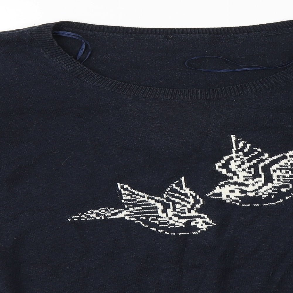 F&F Womens Blue Round Neck  Cotton Pullover Jumper Size 18   - Birds