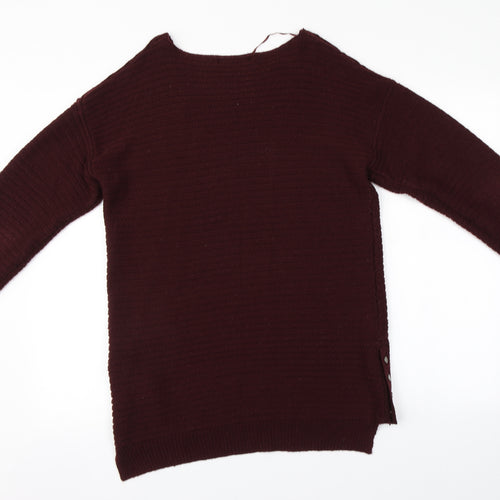 Peacocks Womens Red Round Neck Striped Acrylic Pullover Jumper Size M