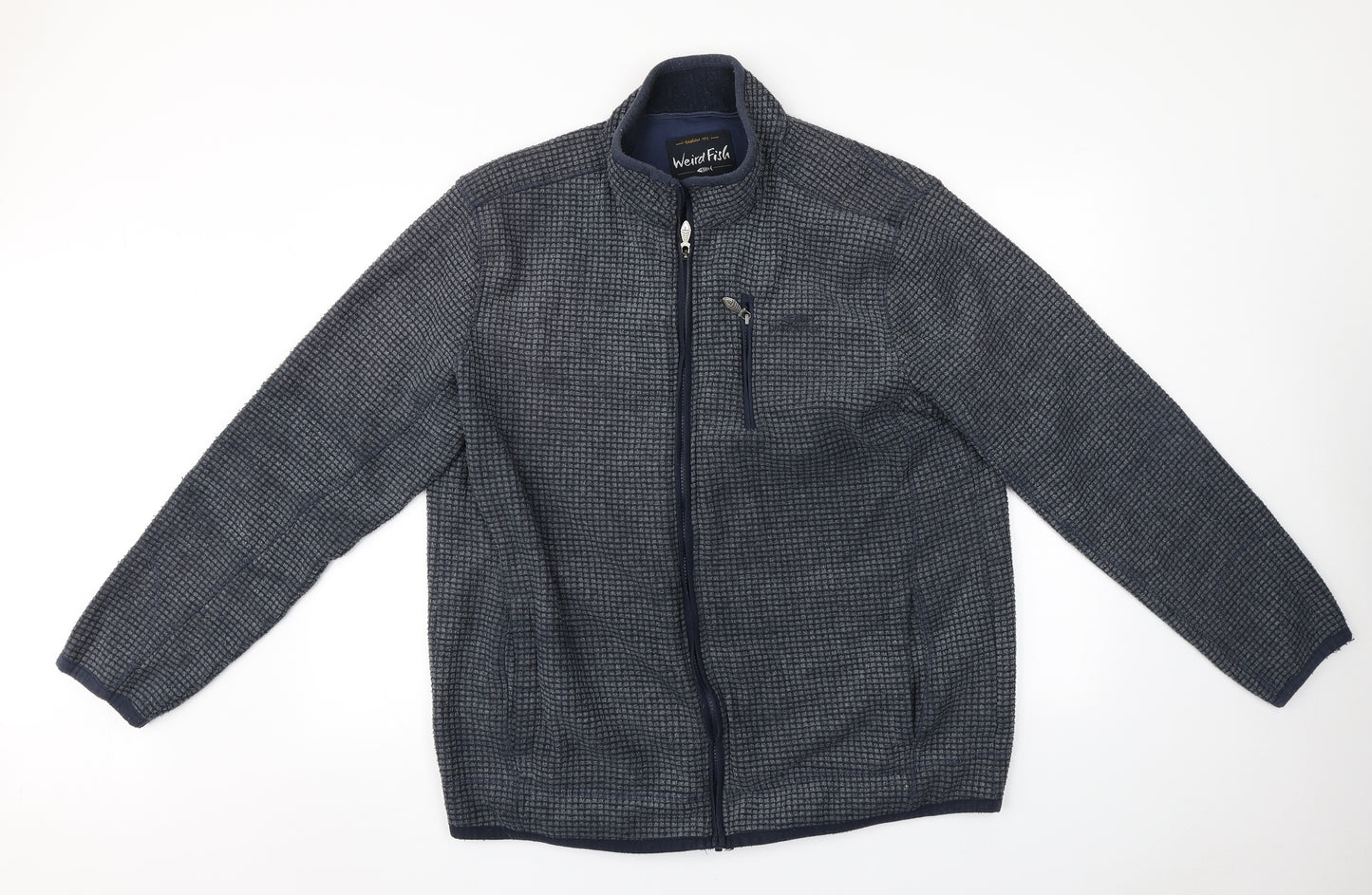 Weird Fish Mens Grey Crew Neck Check Polyester Full Zip Jumper Size XL