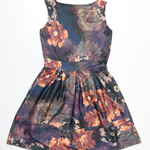 MissLook Womens Multicoloured Floral Polyester A-Line  Size 12  Round Neck