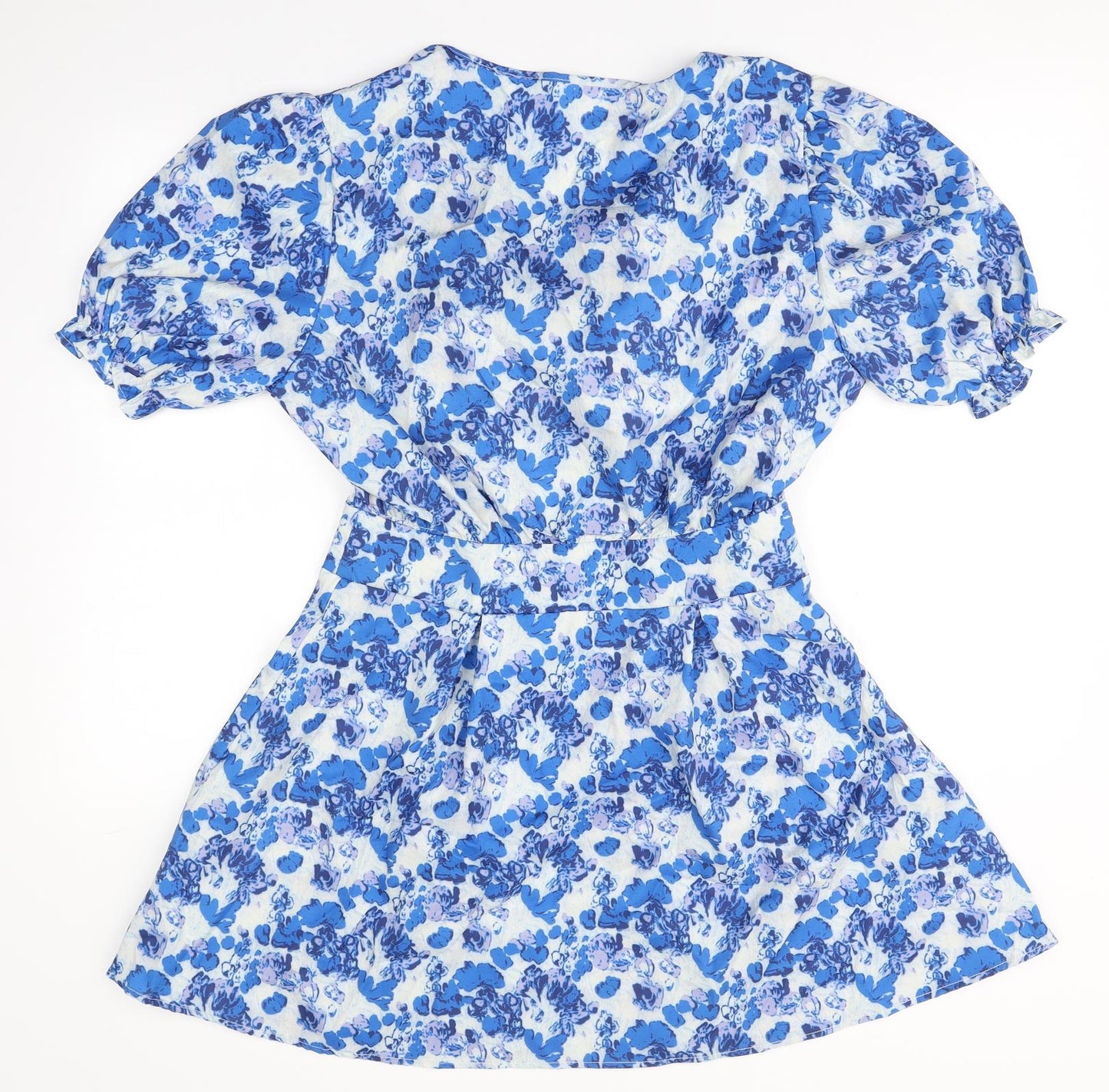 SheIn Womens Blue Floral Polyester A-Line  Size L  V-Neck