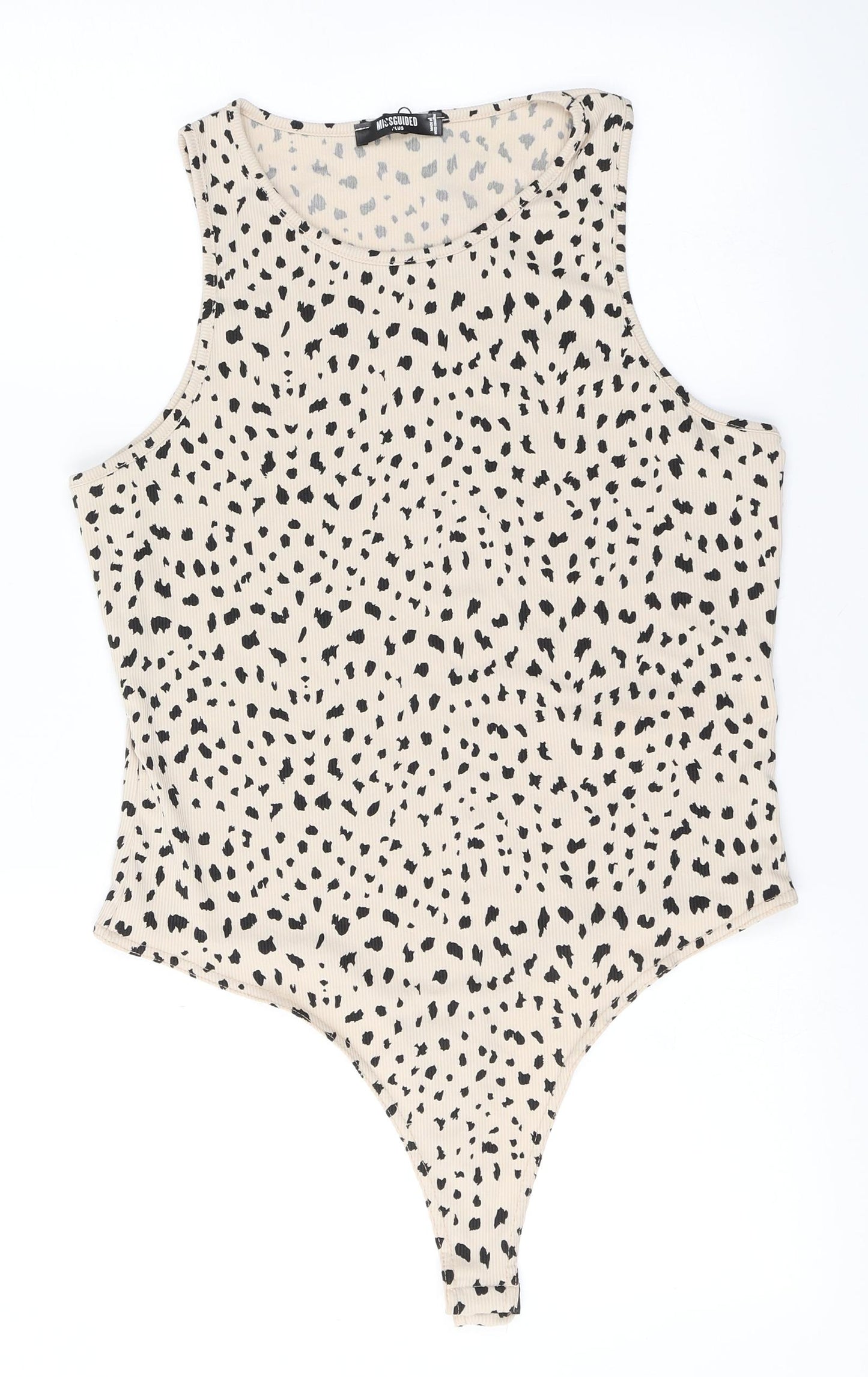 PRETTYLITTLETHING Womens Beige Animal Print Polyester Leotard One-Piece Size 18