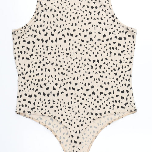 PRETTYLITTLETHING Womens Beige Animal Print Polyester Leotard One-Piece Size 18