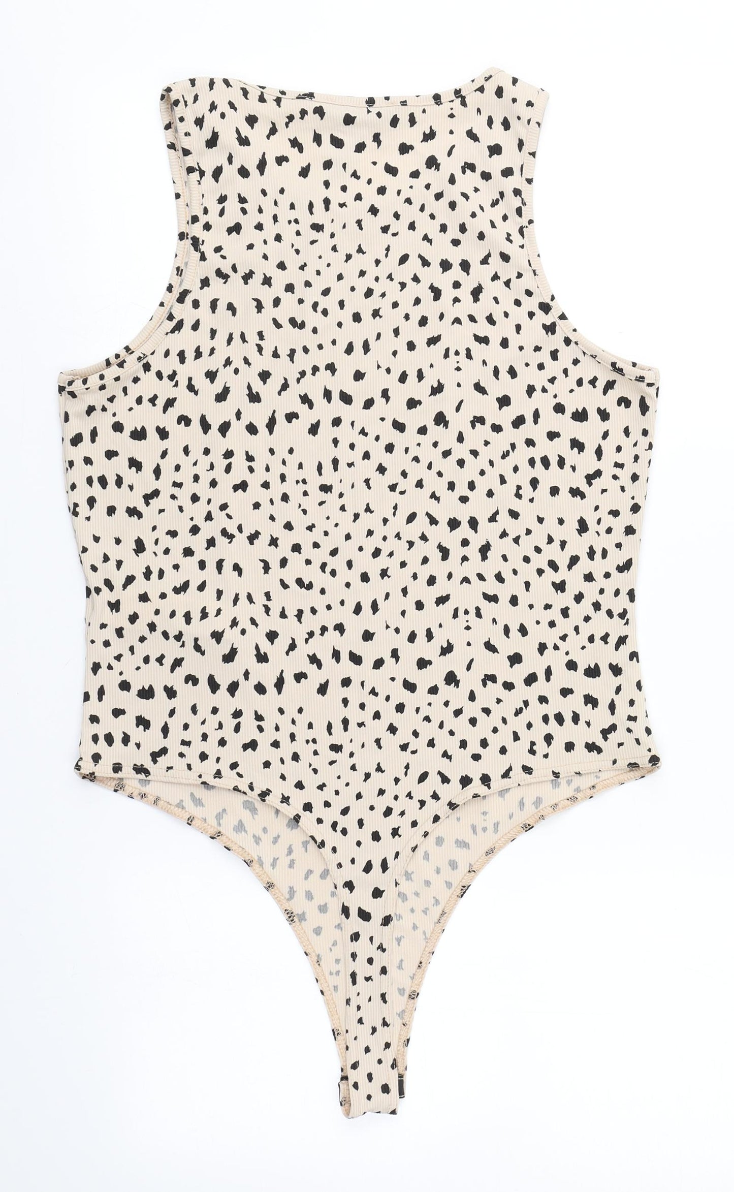 PRETTYLITTLETHING Womens Beige Animal Print Polyester Leotard One-Piece Size 18