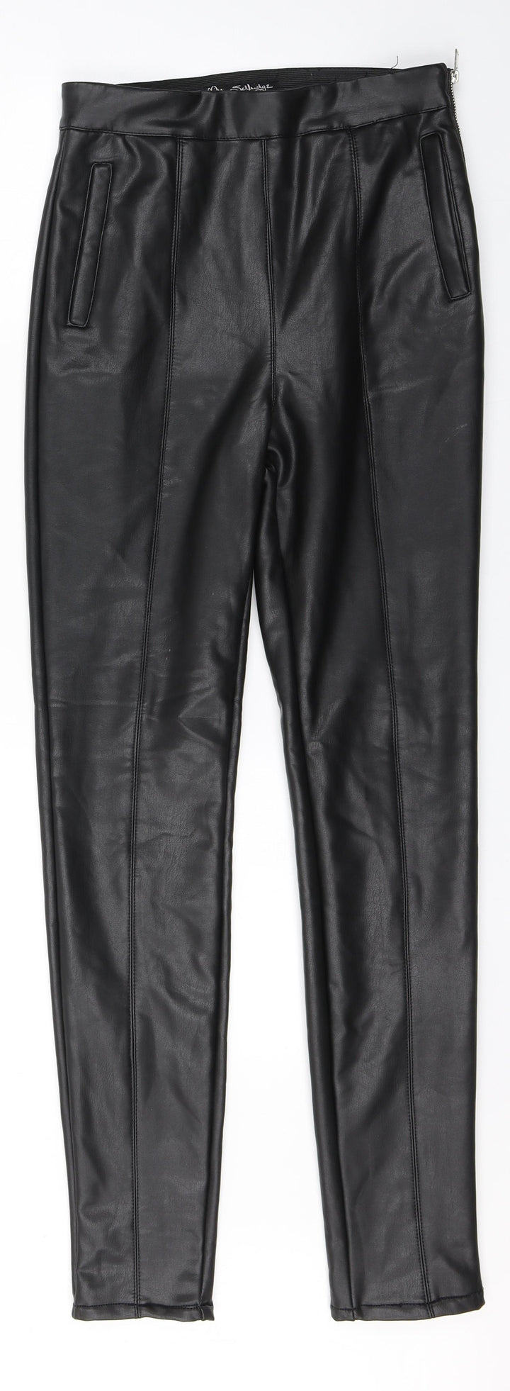 Miss Selfridge Womens Black Polyurethane Trousers Size 8 L28 in Regular