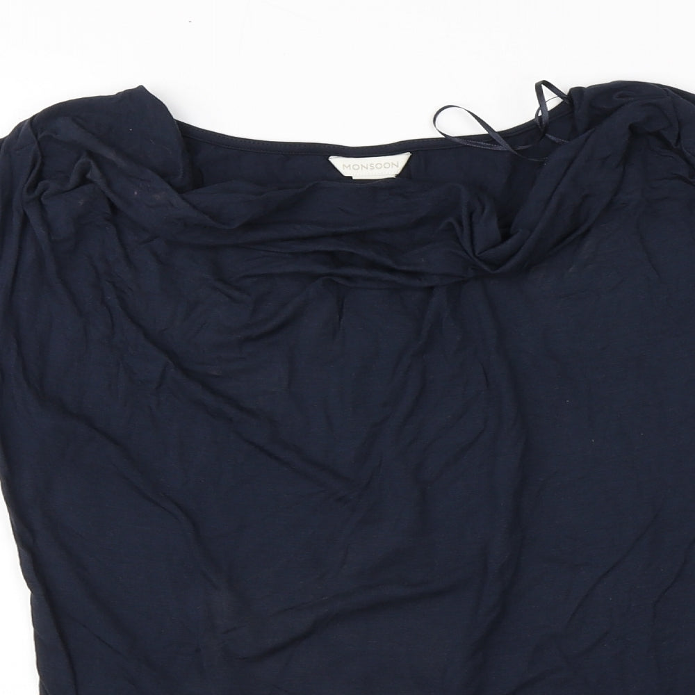 Monsoon Womens Blue  Viscose Basic T-Shirt Size 10 Round Neck