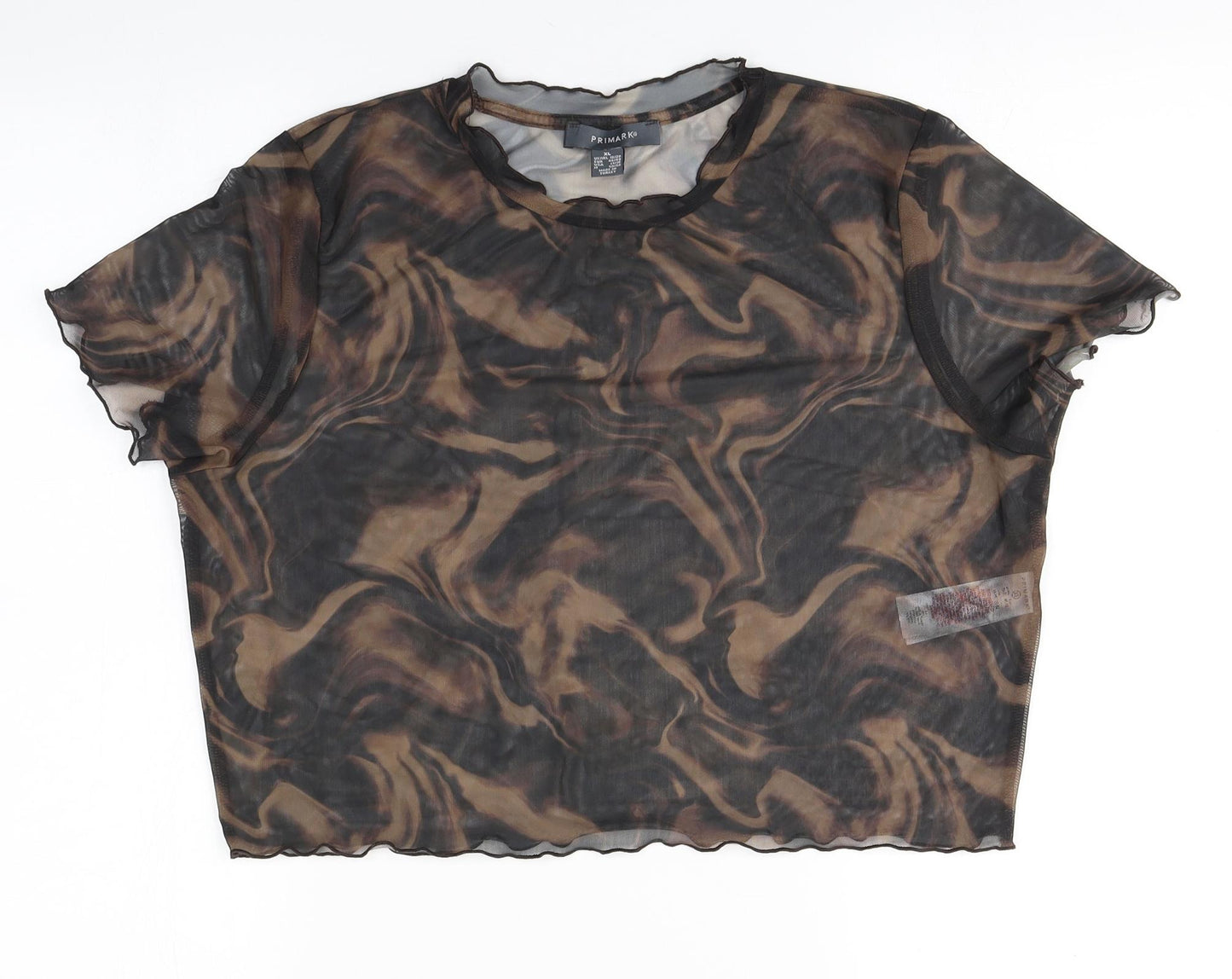 Primark Womens Brown Geometric Polyester Basic Blouse Size 18 Round Neck