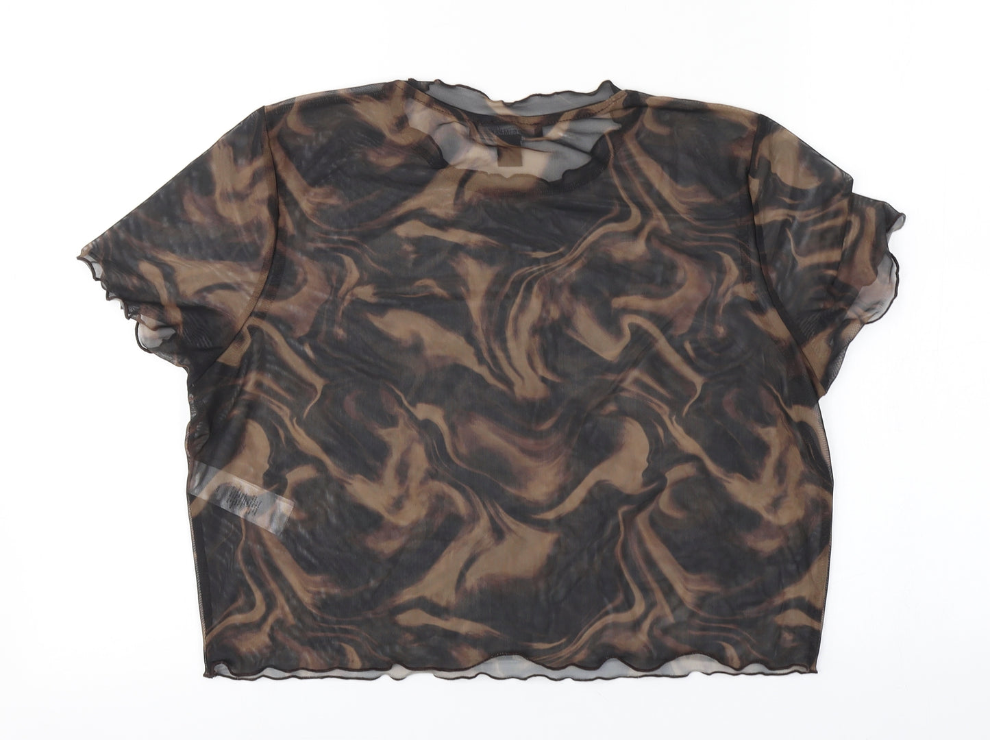 Primark Womens Brown Geometric Polyester Basic Blouse Size 18 Round Neck