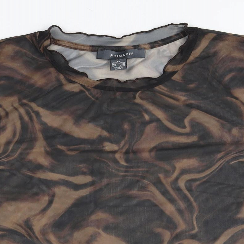 Primark Womens Brown Geometric Polyester Basic Blouse Size 18 Round Neck