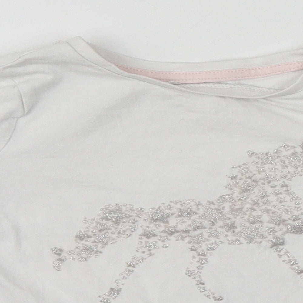 George Girls White  Cotton Basic T-Shirt Size 4-5 Years Round Neck  - Unicorn