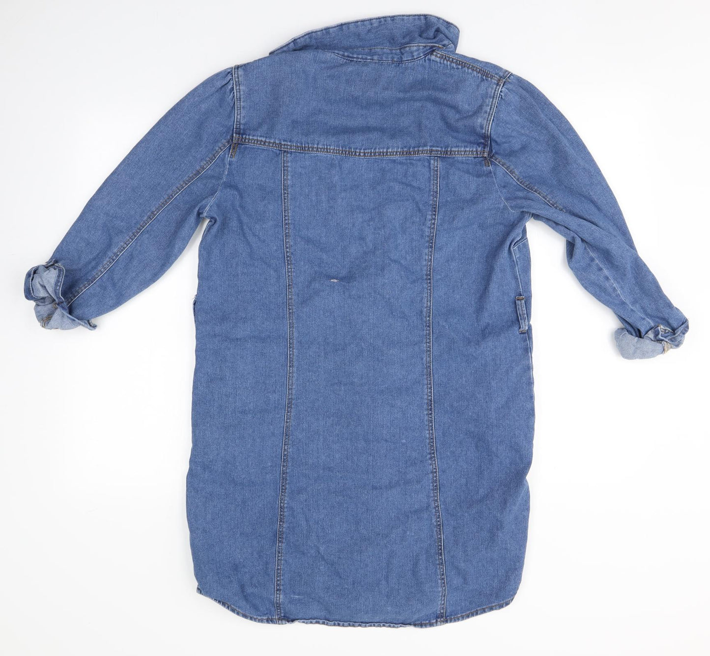 New Look Womens Blue  Cotton Basic Button-Up Size 14 Collared