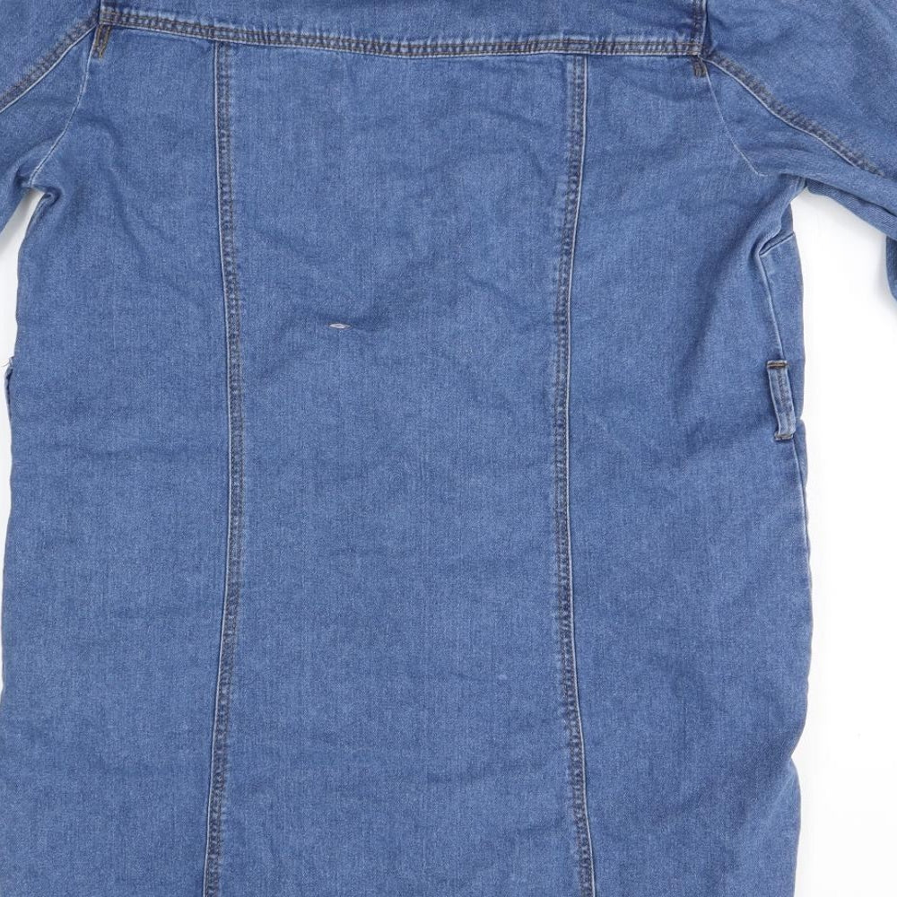 New Look Womens Blue  Cotton Basic Button-Up Size 14 Collared