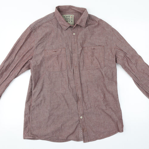 Easy Mens Grey  Cotton  Button-Up Size L Collared