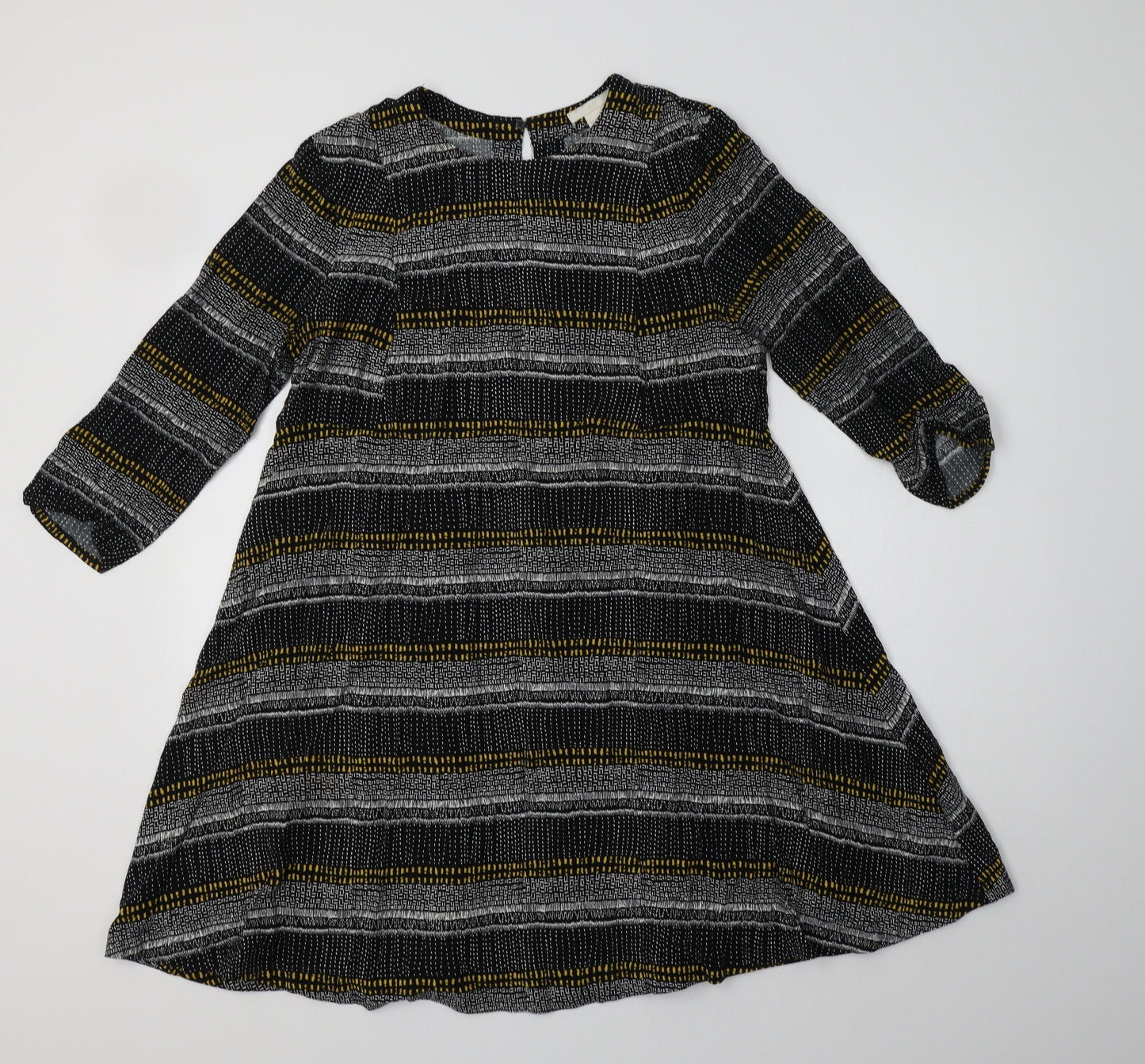 H&M Womens Black Geometric Viscose A-Line  Size 14  Round Neck