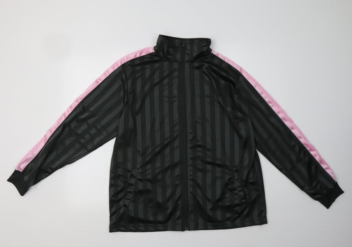 Preworn Womens Green Striped Polyester Full Zip Sweatshirt Size L