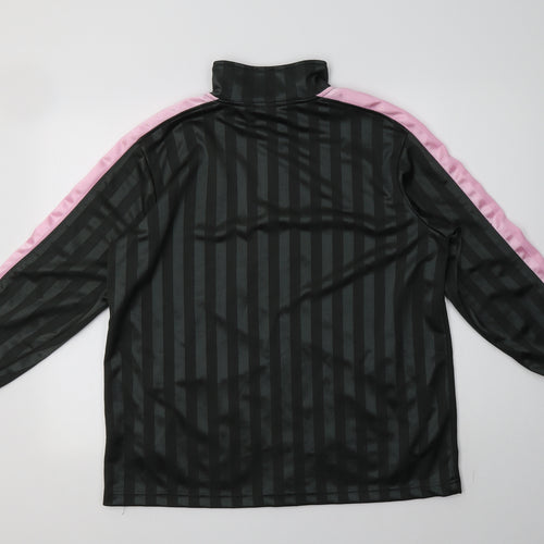Preworn Womens Green Striped Polyester Full Zip Sweatshirt Size L
