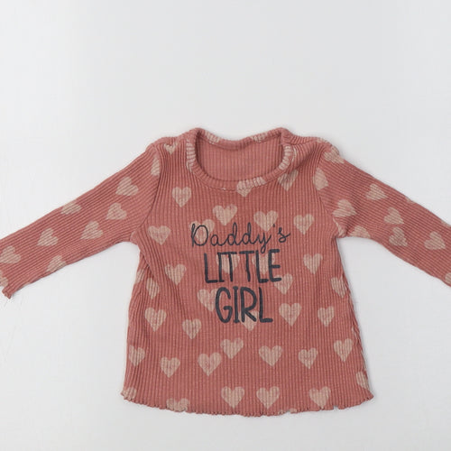 George Baby Pink  Cotton Basic T-Shirt Size 3-6 Months Crew Neck  - Heart Print