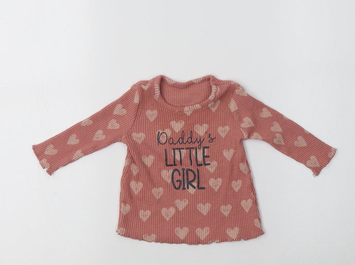 George Baby Pink  Cotton Basic T-Shirt Size 3-6 Months Crew Neck  - Heart Print