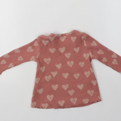 George Baby Pink  Cotton Basic T-Shirt Size 3-6 Months Crew Neck  - Heart Print