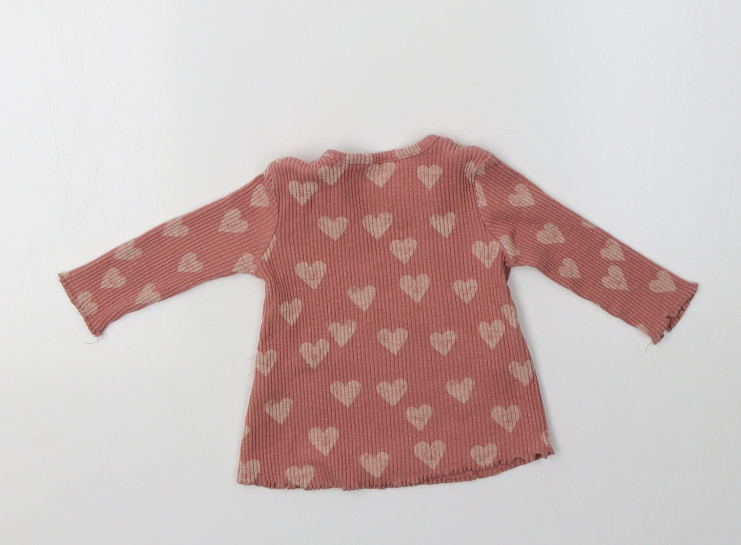 George Baby Pink  Cotton Basic T-Shirt Size 3-6 Months Crew Neck  - Heart Print