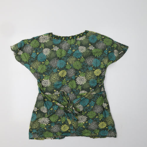 E-vie Womens Green Floral Cotton Basic Blouse Size 16 V-Neck